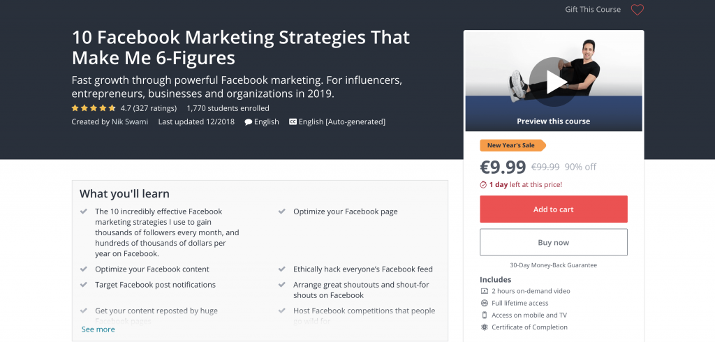 social media courses - Udemy 10 Facebook Marketing Strategies That Make Me 6-Figures