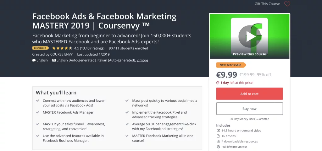 social media courses - Udemy Facebook Ads and Facebook Marketing Mastery 2019