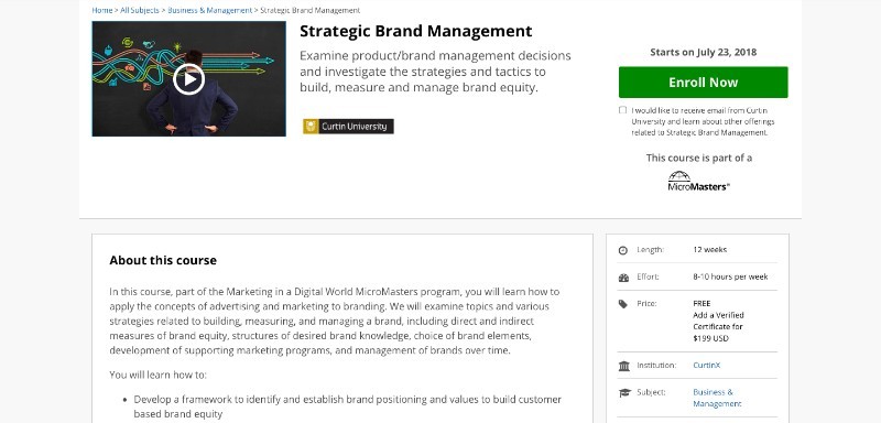 social media courses - strategic brand managemnet
