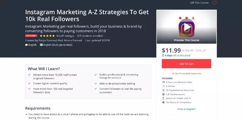 social media courses - instagram marketing a-z strategies to get 10k real followers