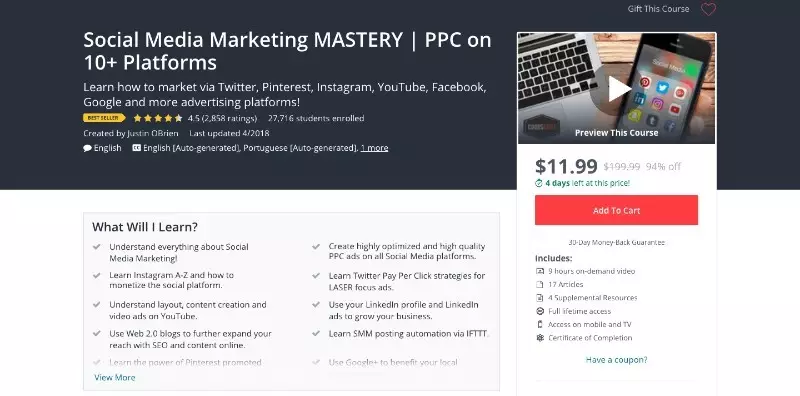 social media courses - social media marketing mastery ppc on 10+ platforms udemy