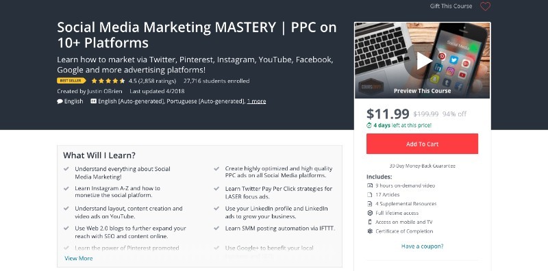 social media courses - social media marketing mastery ppc on 10+ platforms udemy