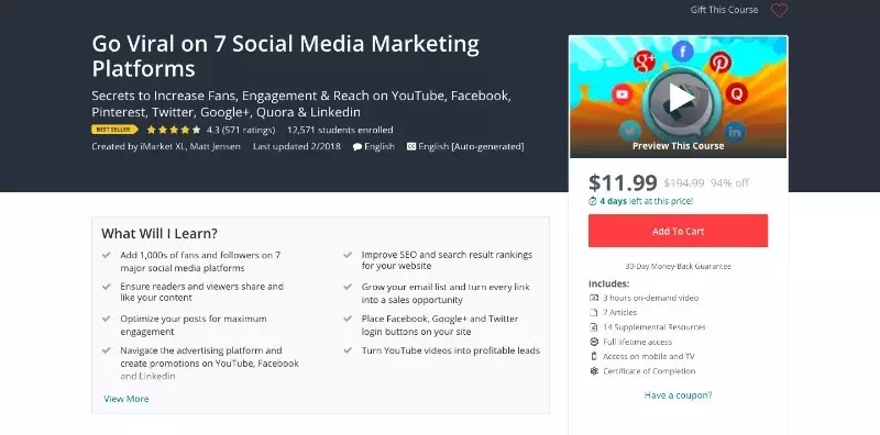 social media courses - go viral on 7 social media marketing platforms udemy