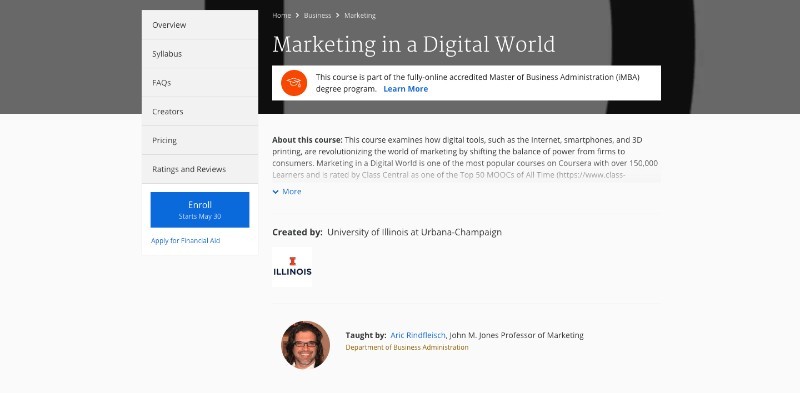 social media courses - marketing in a digital world coursera