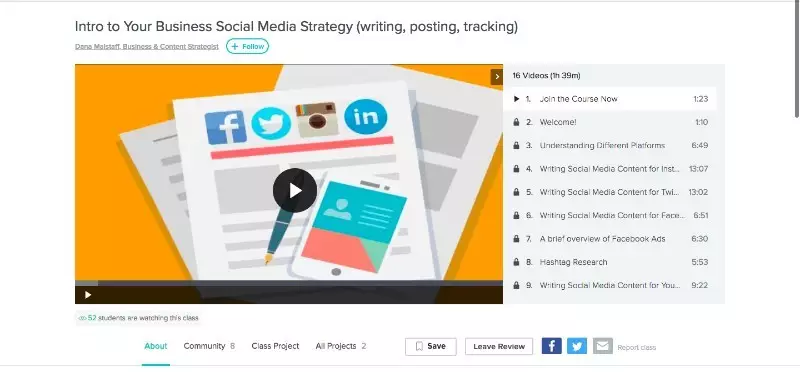 Skillshare Intro to Your Business Social Media Strategy (writing, posting, tracking)