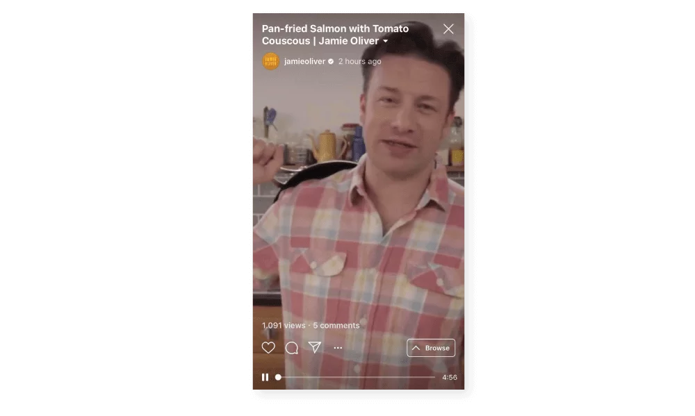 Jamie Oliver using Instagram Trends When Using IGTV when cooking pan-fried salmon with tomato