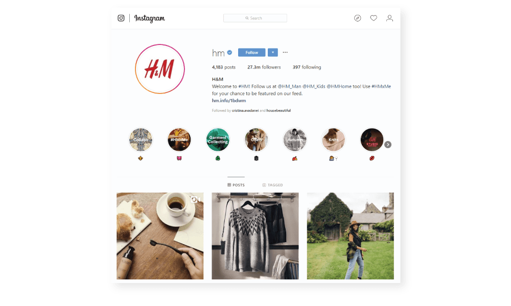 H&M uses Stories Highlights Instagram Trends