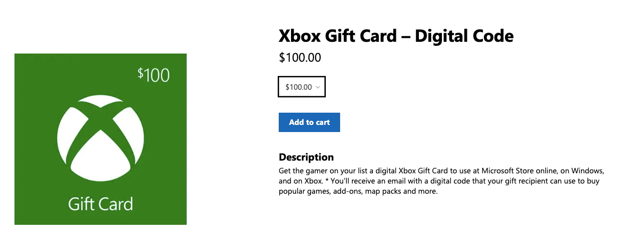 microsoft xbox gift card marketing collateral example