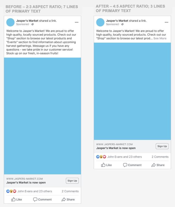 Facebook's new ratio sizes for ads
