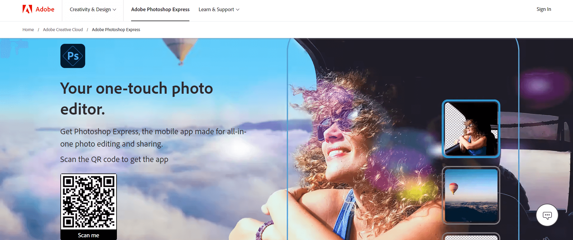 Adobe Photoshop Express product page