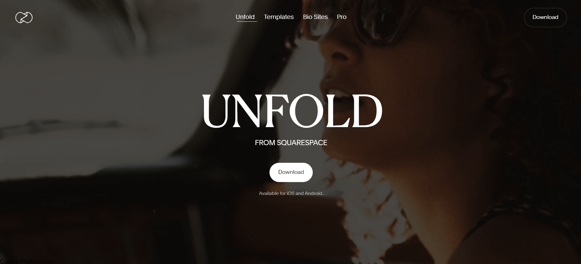 Unfold's minimalistic homepage