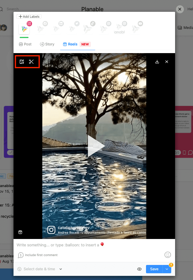 Editing Instagram Reels in Planable app