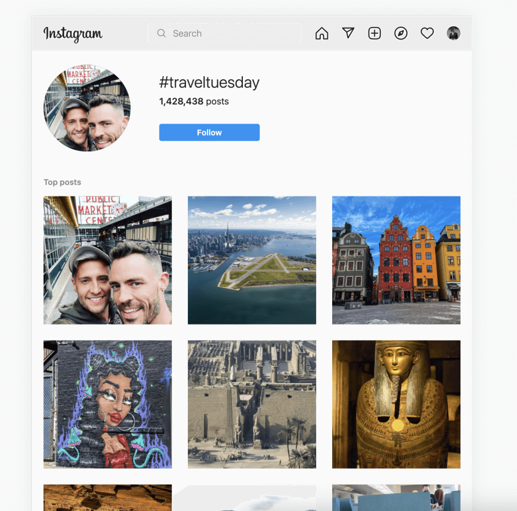 Travel Tuesday hashtag on Instagram