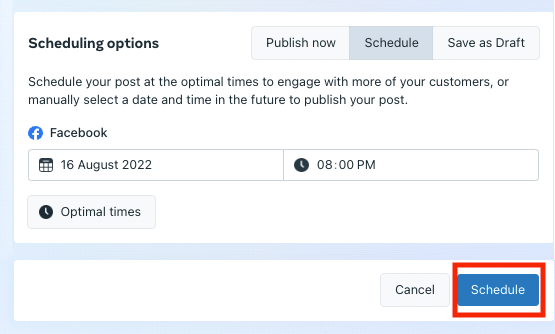 screenshot of scheduling options for a Facebook post in the Facebook Business Suite