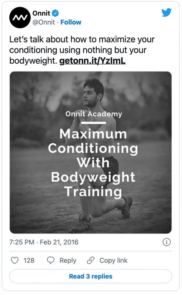 Onnit brand's tweet about maximizing condition with bodyweight training