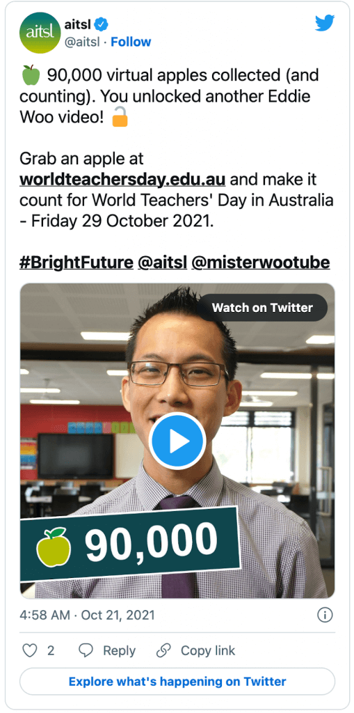 Aitsl sharing another Eddie Woo video on Twitter