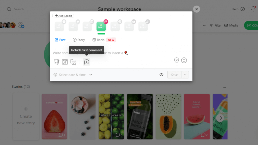 scheduling the first comment for an instagram post in planable