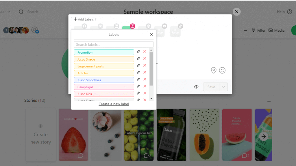 adding labels to organize scheduled instagram posts in planable