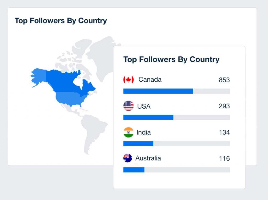 Chart graphic representing followers distribution by country in
