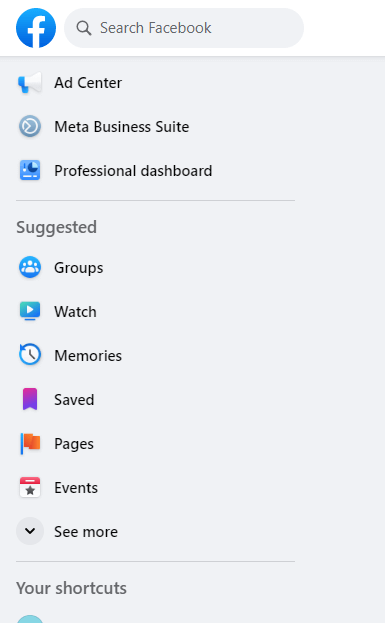 navigating to "Meta Business Suite" from the menu on the left side of the Facebook Page