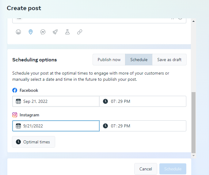 scheduling an Instagram post on Meta Business Suite