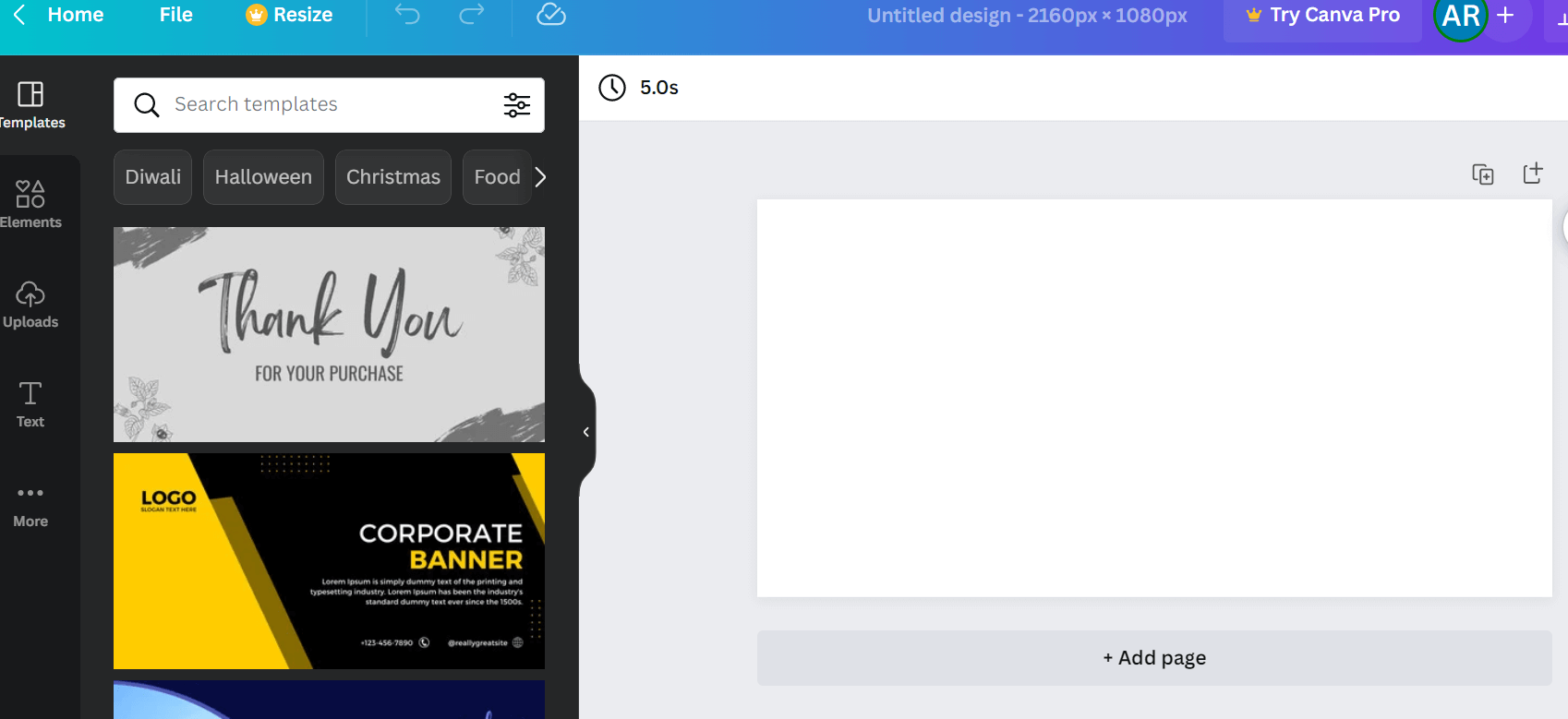White canvas open in Canva app