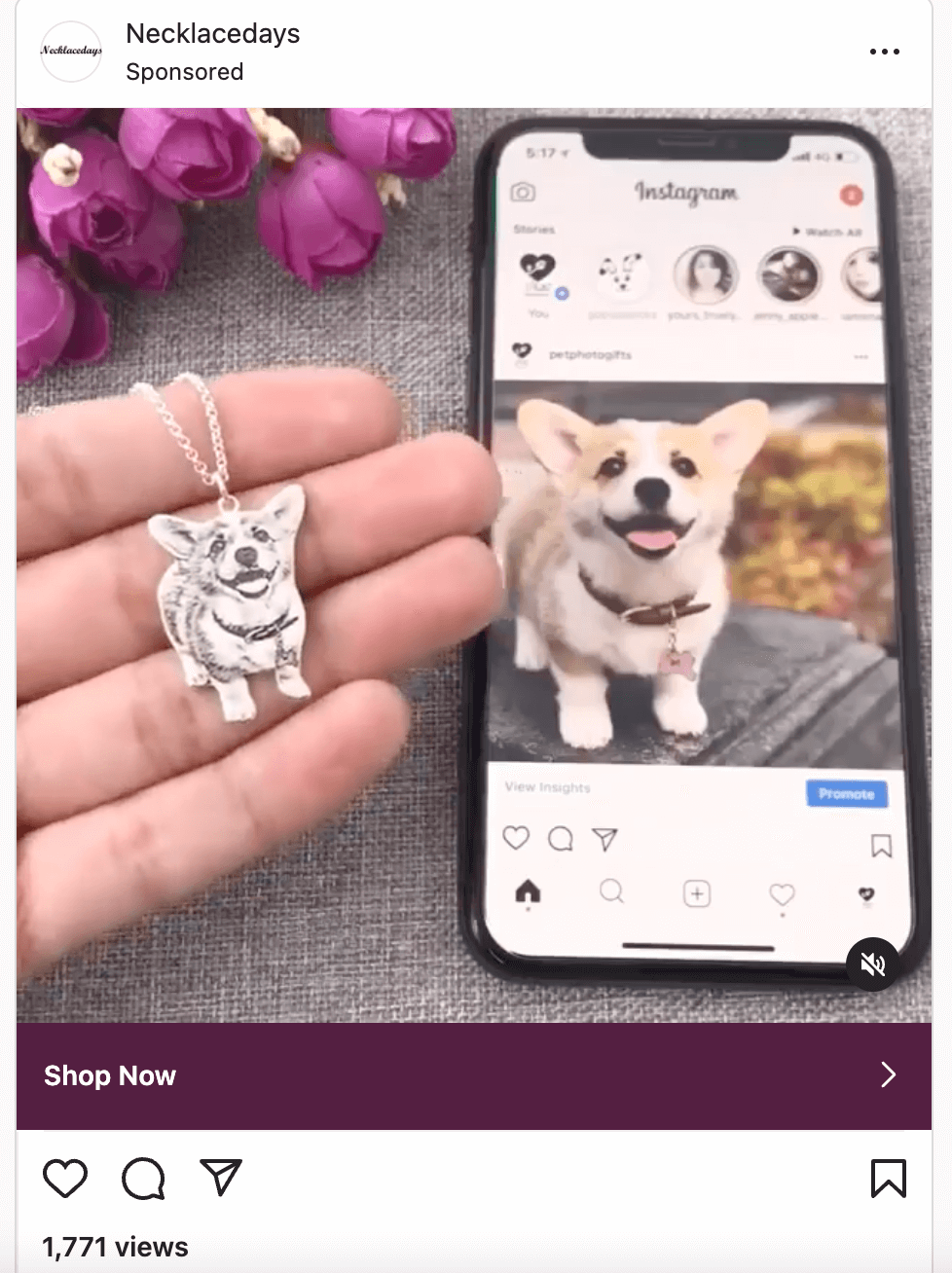 Necklacedays shop showcasing personalized necklace made from a picture of a dog