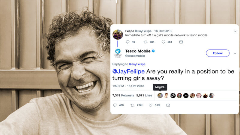 Screenshot of Tesco Mobile interacting with Jay Felipe in a Twitter thread
