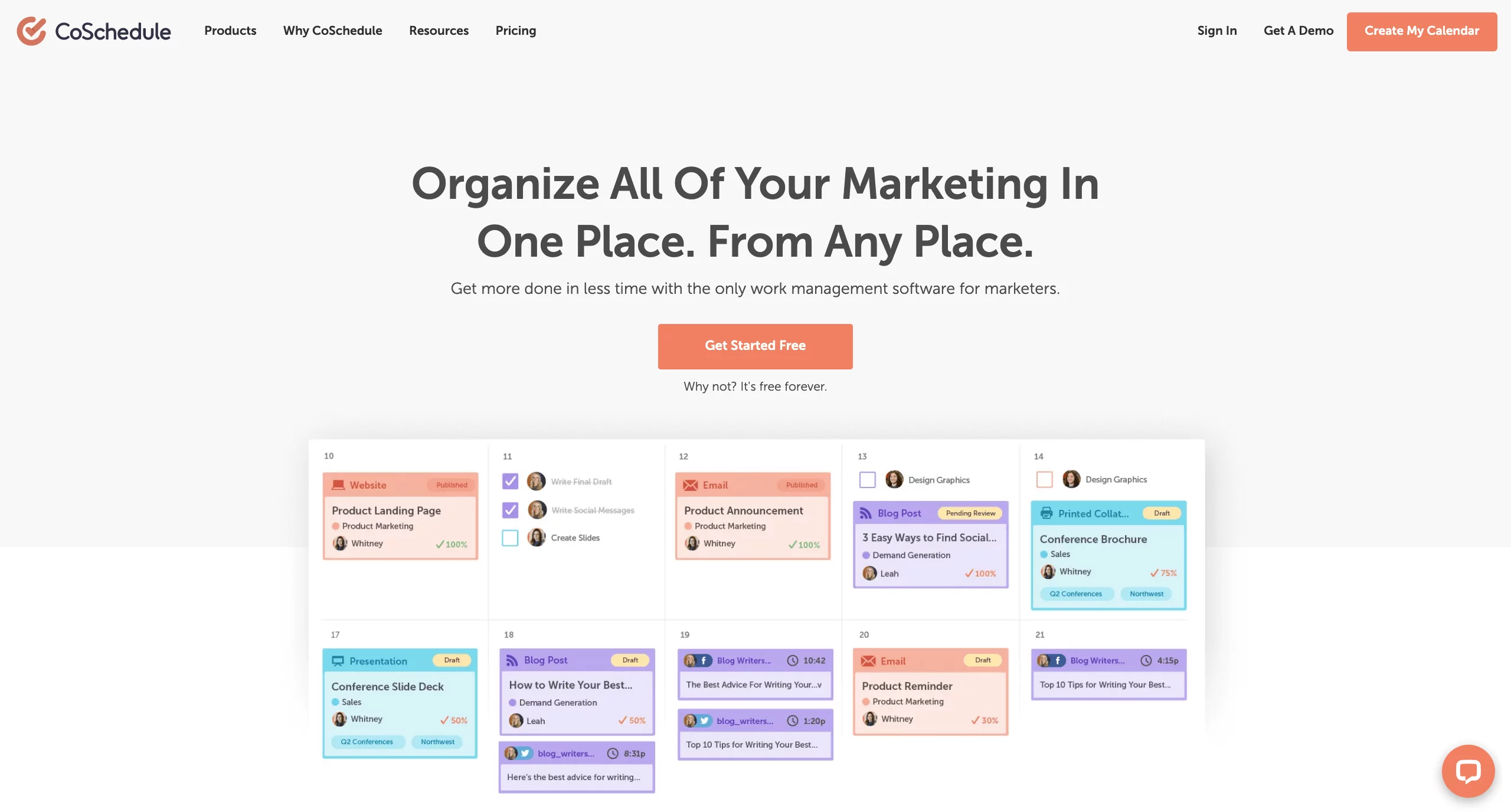 CoSchedule homepage, social media management tool for scheduling posts on social media platforms and blogs