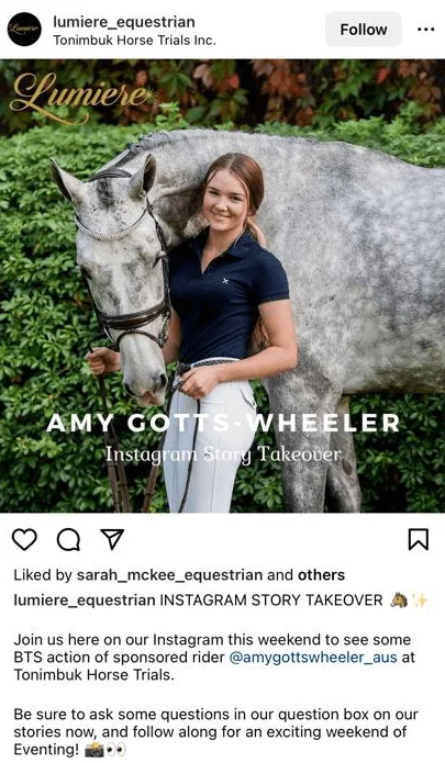 lumiere_equestrian announcing an takeover on instagram stories 