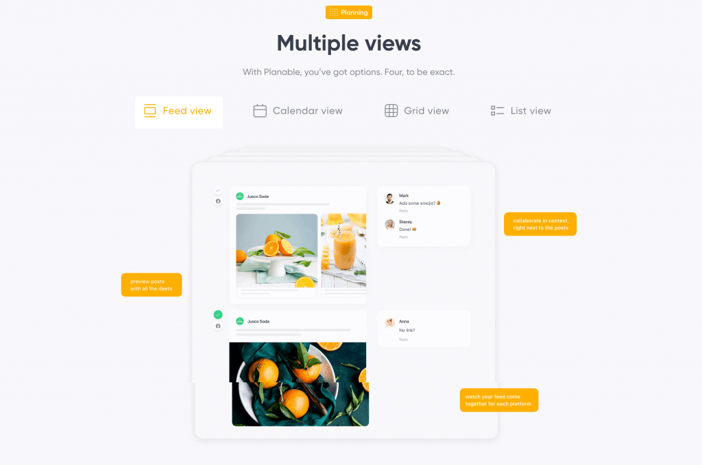 Planable provides visual content overview