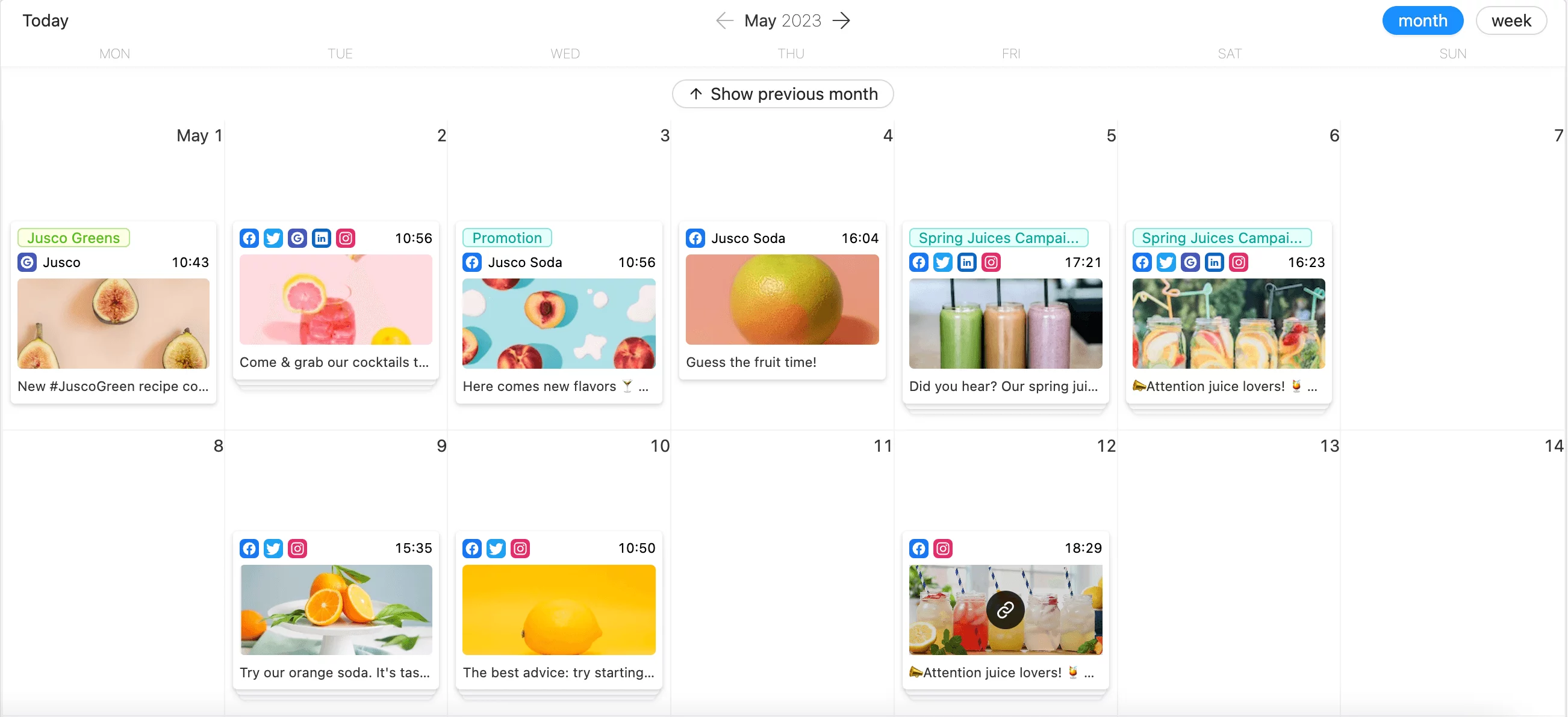 content pieces across multiple platforms displayed in one calendar