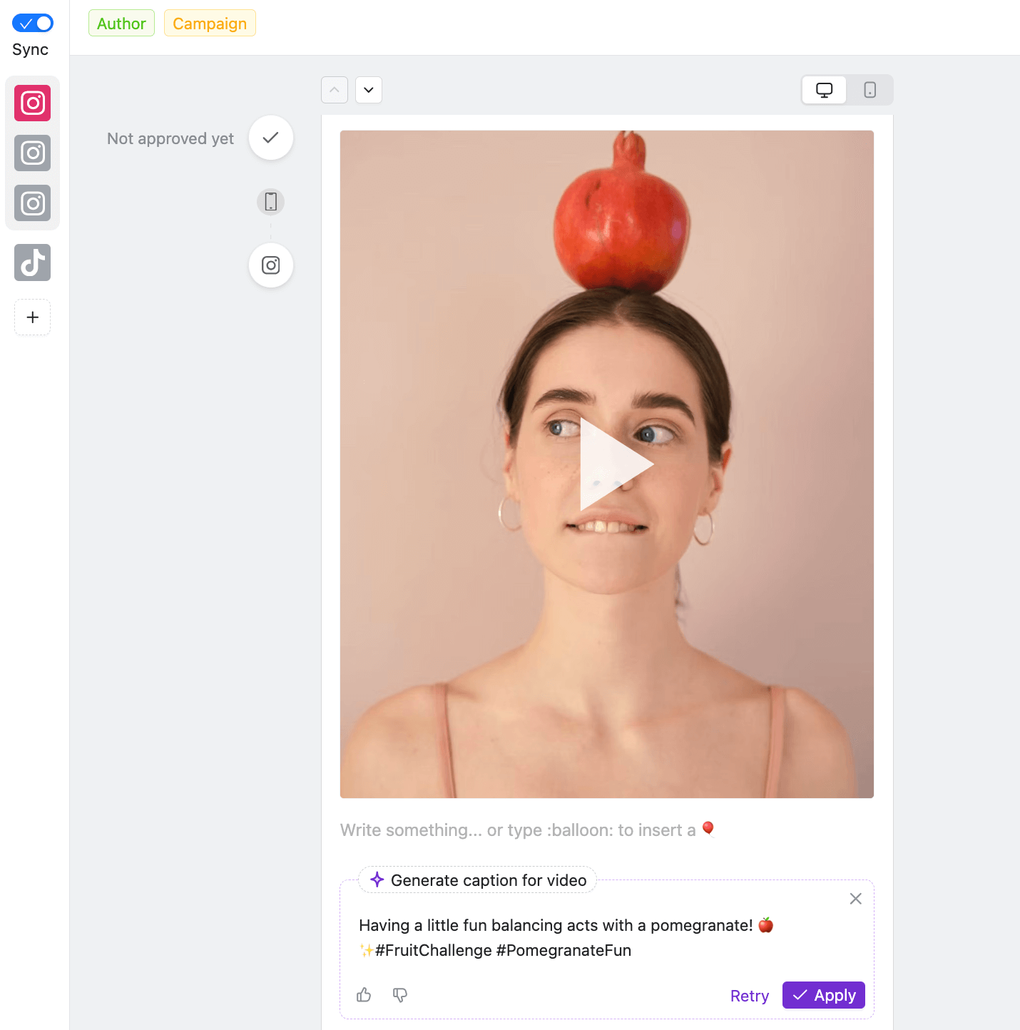 Instagram post in Planable with AI generated caption for video