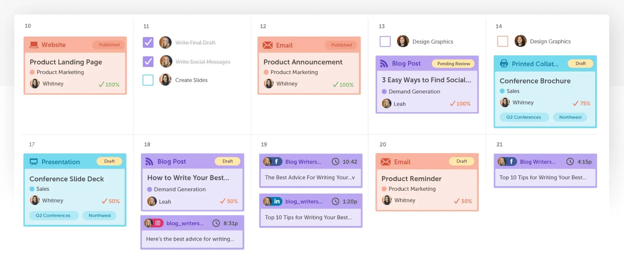 Coschedule calendar for marketing and social media management.