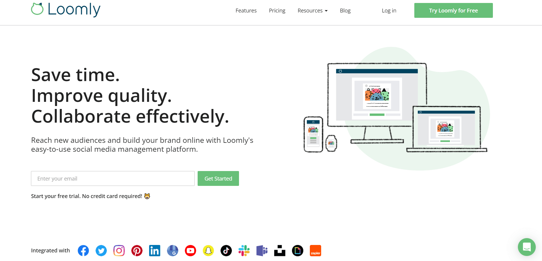 Loomly's home page with a headline about collaboration