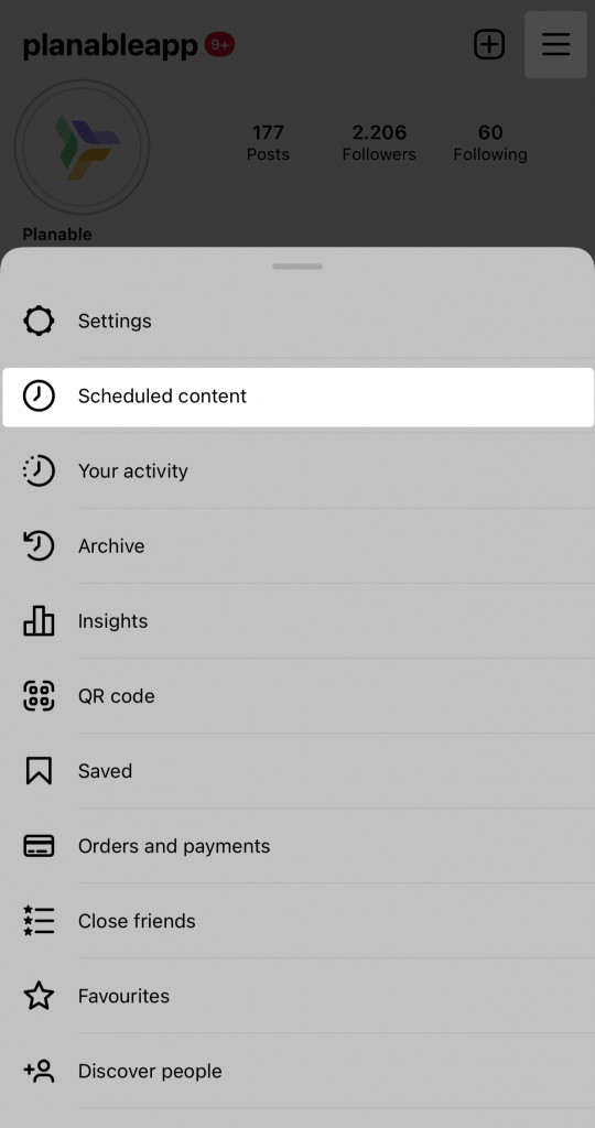 instagram profile settings where you can view scheduled Instagram posts