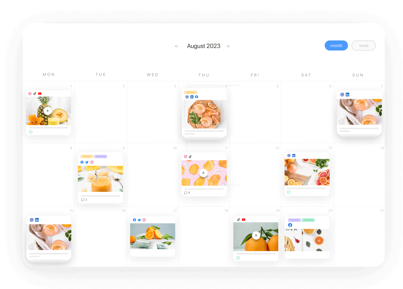 Content calendar in a monthly view