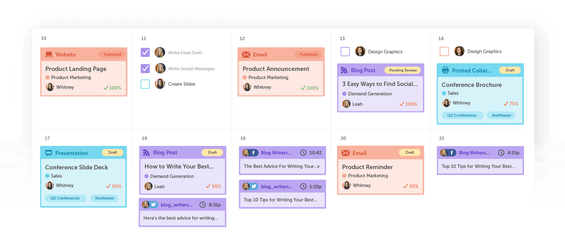 social media posts planned in coschedule's social media calendar