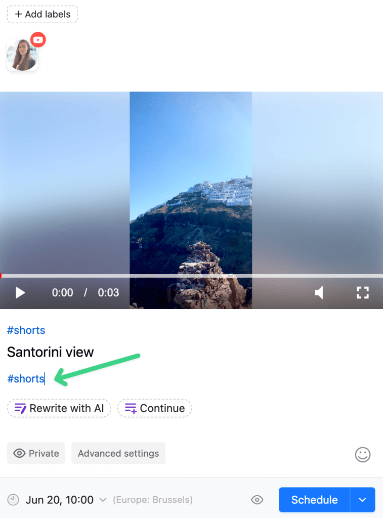 adding hashtags for YouTube scheduled videos in Planable 