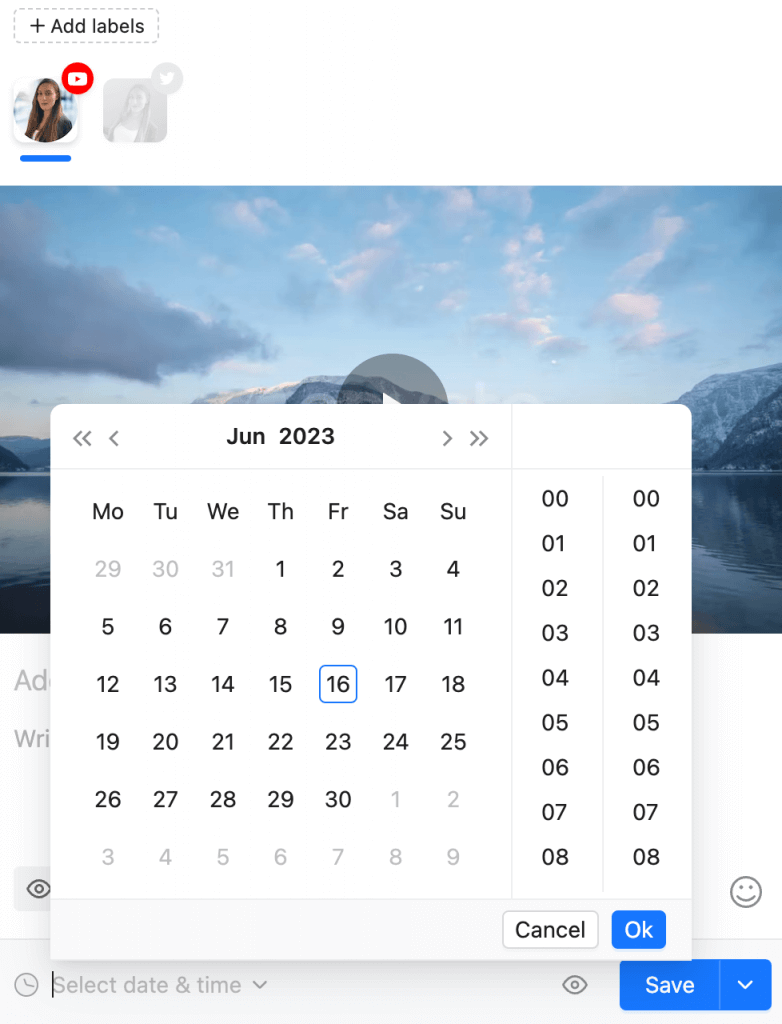 Scheduling calendar for YouTube videos in Planable