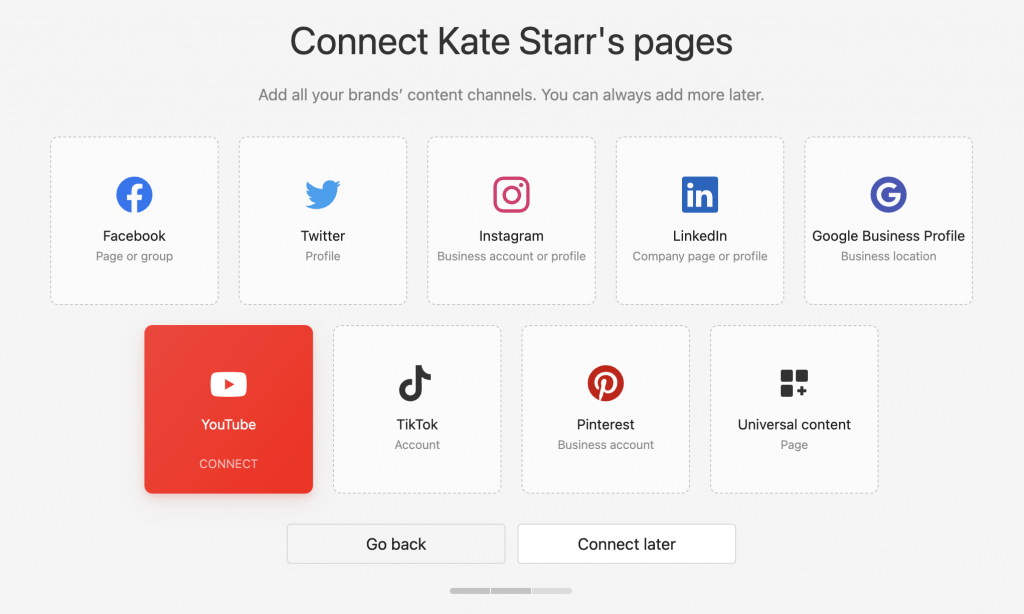 Connecting content and YouTube pages in Planable's workspace
