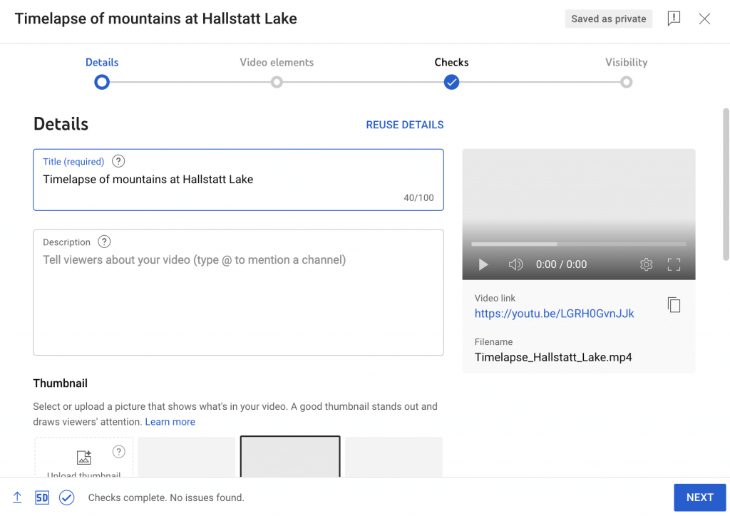 YouTube video uploading dashboard with video details fields 