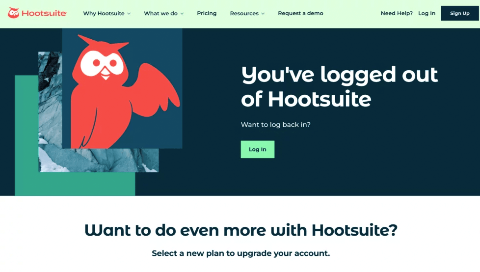 écran de déconnexion du site Web de Hootsuite