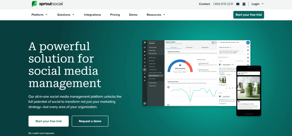 SproutSocial software for social media management and distribution of content