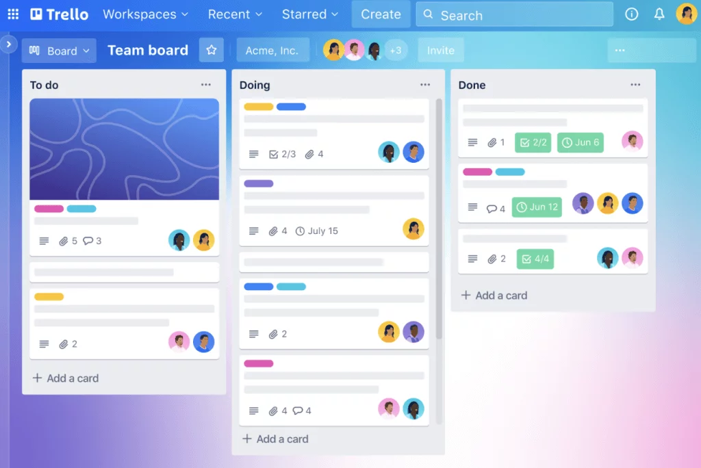 Campaign management tool Trello dashboard 