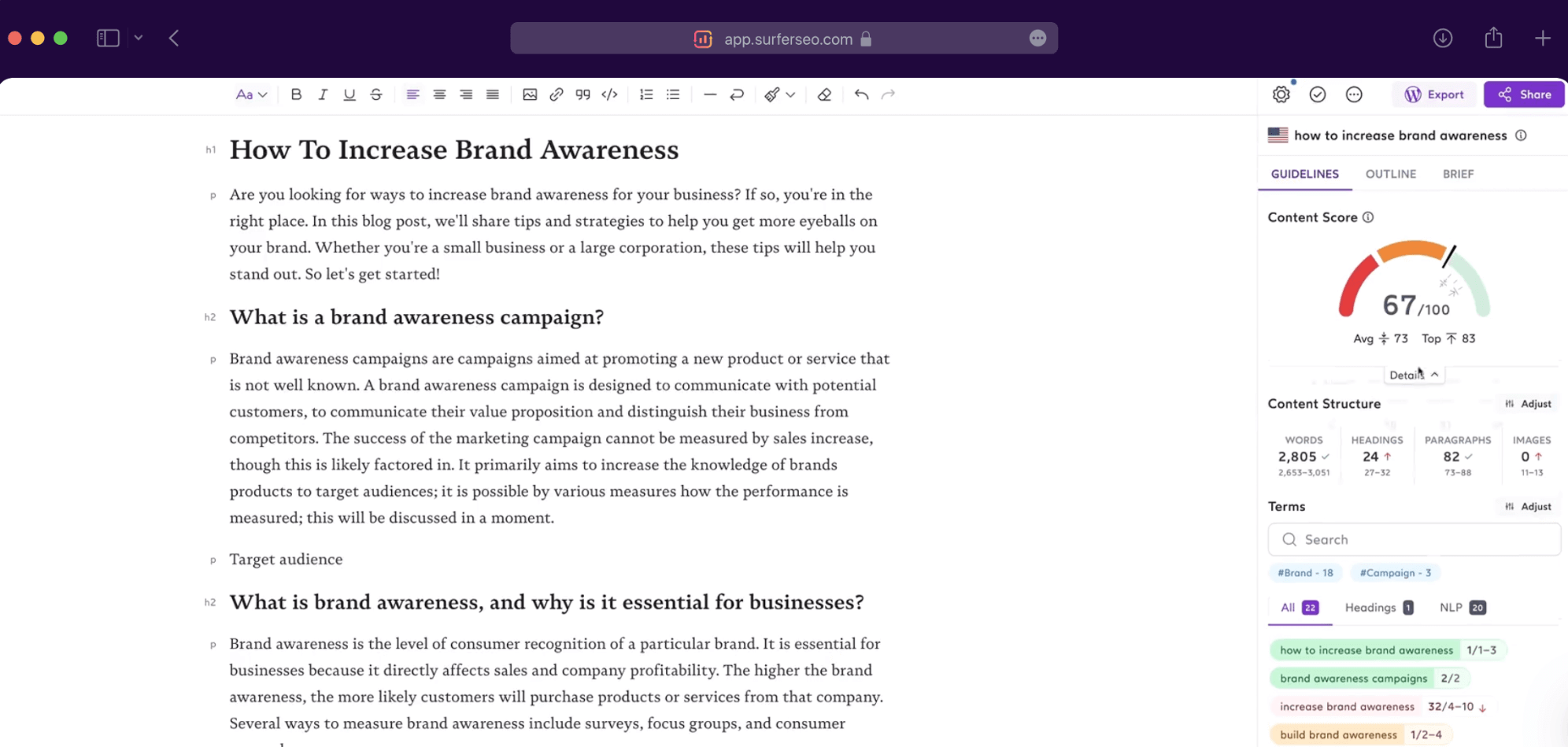 SEO article content optimization in SurferSEO
