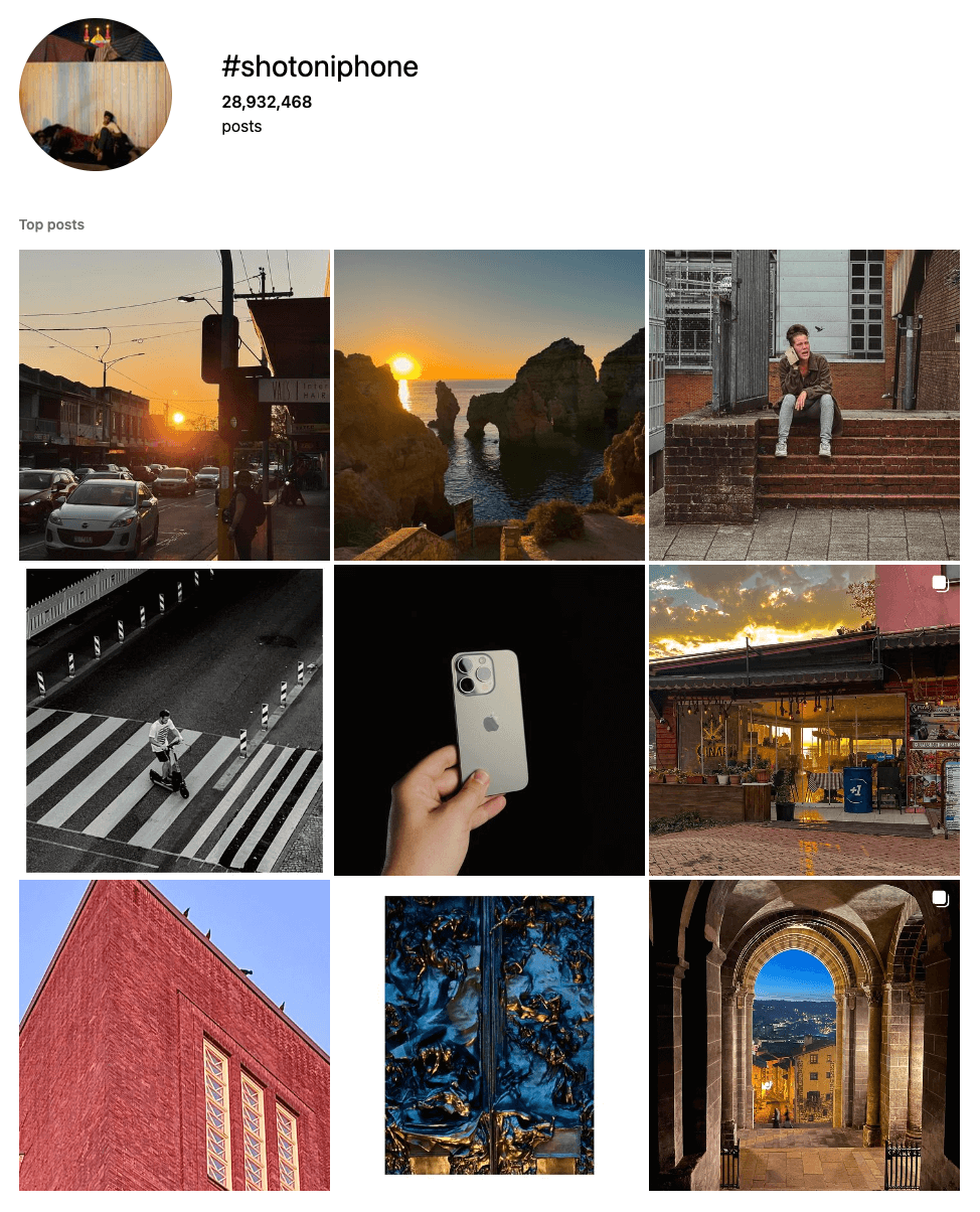 Instagram grid layout with Shot on Iphone photographs from iPhone users