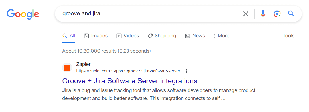Searching for Groove and Jira in Google's search box