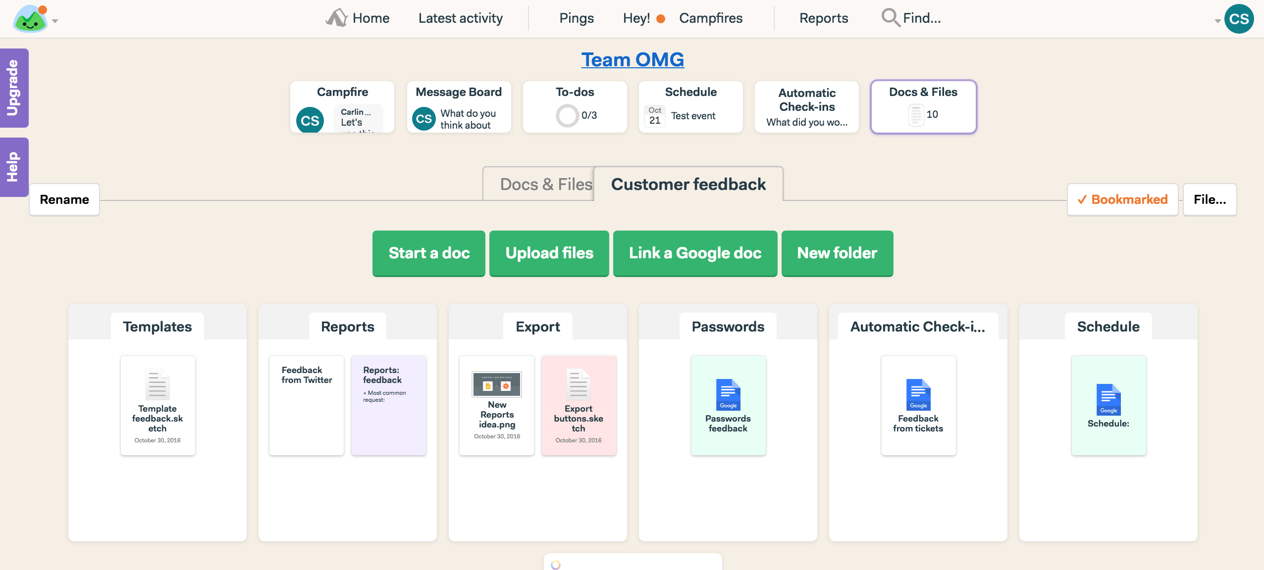 Basecamp interface for managing docs and files in project collaboration