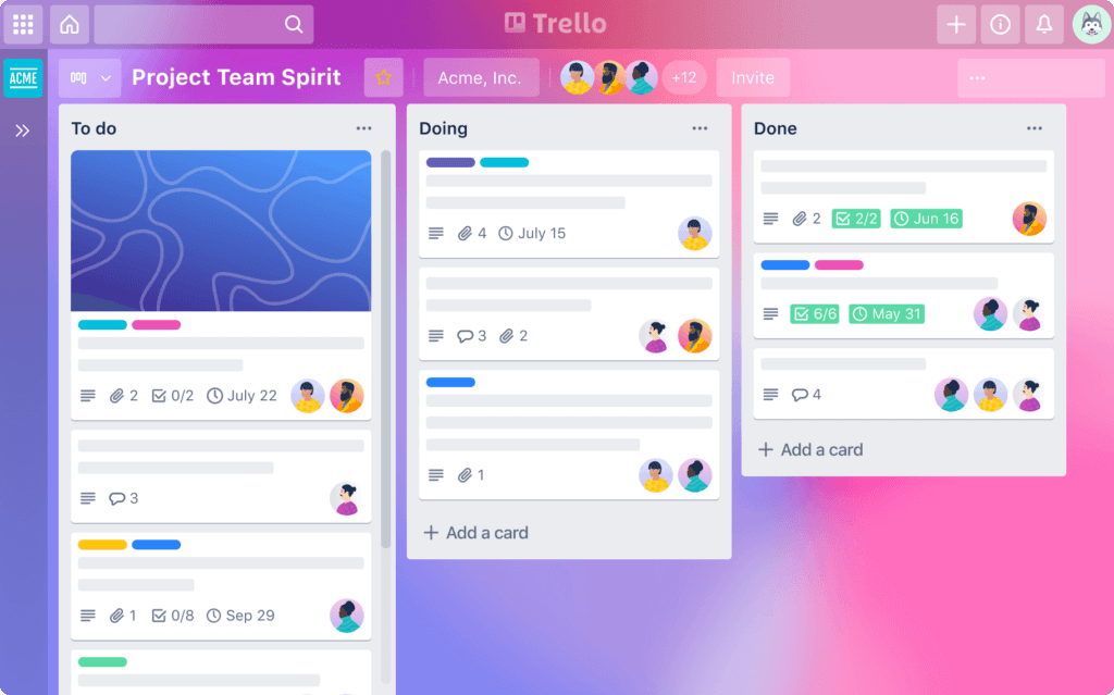 Trello Kanban board for organizing tasks and projects visually